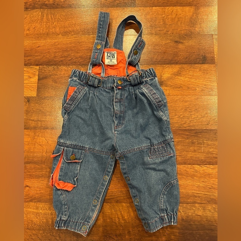 Vintage Tow Away Zone Denim Overalls Toddler 18 Months 90’s 80’s Snap Closure